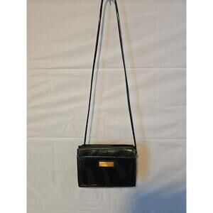 Vintage 80's Perry Ellis black Crossbody Purse/Pocket Book Faux Patten Leather